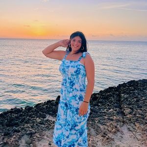 Sundayup blue and white palm tree dress